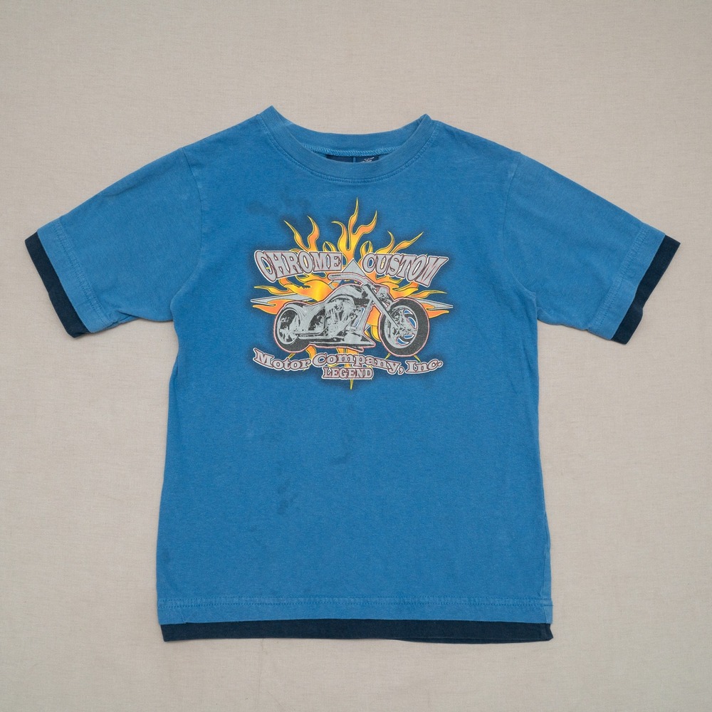 Vintage Y2k 2000s Boys Basic Editions Blue Chrome Custom Choppers T Shirt 6/7